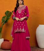 Kedarfab women's georgette butta motiff embroidered kurta sharara with dupatta set