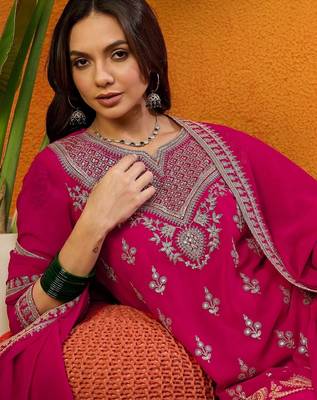 Kedarfab women's georgette butta motiff embroidered kurta sharara with dupatta set 2