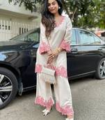 Kedarfab women's cotton blend floral embroidered kurta palazzo set