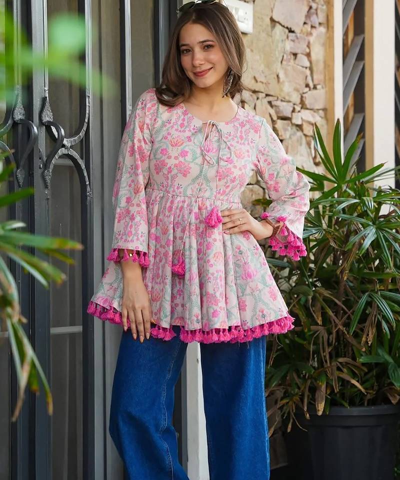 Kedarfab women's cotton blend floral printed short kurti