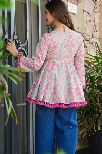 Kedarfab women's cotton blend floral printed short kurti