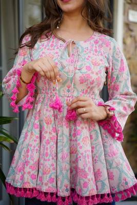Kedarfab women's cotton blend floral printed short kurti 4