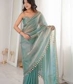 Women's shimmer silk mirror work saree with blouse piece