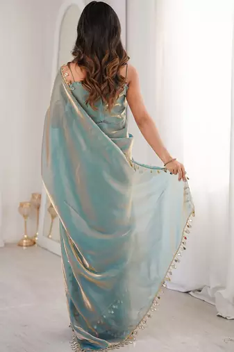 Women's shimmer silk mirror work saree with blouse piece