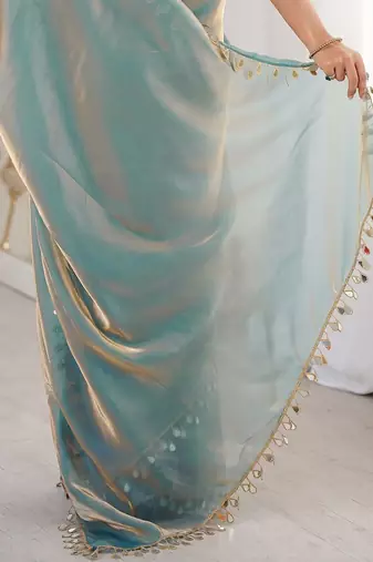 Women's shimmer silk mirror work saree with blouse piece
