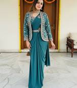 Women's silk floral motiff embroidered ready to wear saree with blouse koti