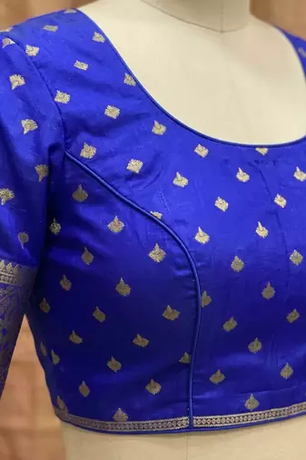 Mustard blue silk blend banarasi saree with unstitched blouse piece