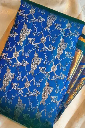 Blue soft silk blend banarasi jacuard work designer saree with blouse