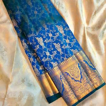 Blue silk blend banarasi jaquard designer saree with blouse 6