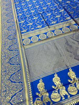 Blue silk blend banarasi jaquard designer saree with blouse 7