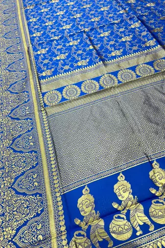 Blue soft silk blend banarasi jacuard work designer saree with blouse