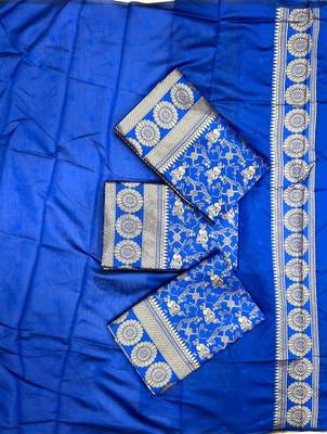 Blue silk blend banarasi jaquard designer saree with blouse 8