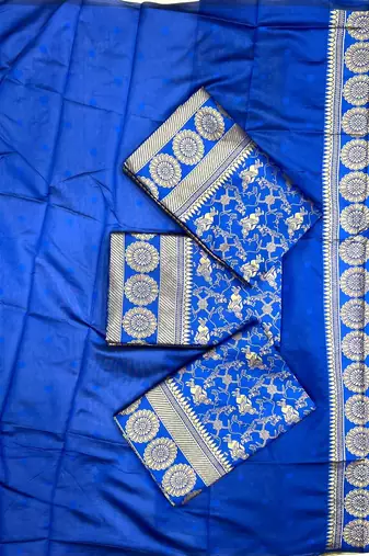 Blue soft silk blend banarasi jacuard work designer saree with blouse