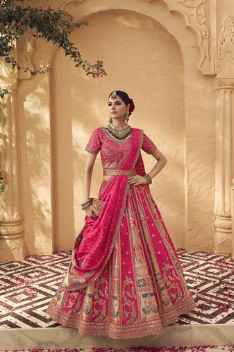 Banarasi Silk Lehenga Choli with Zari, Sequins & Swarovski Work for Wedding & Reception