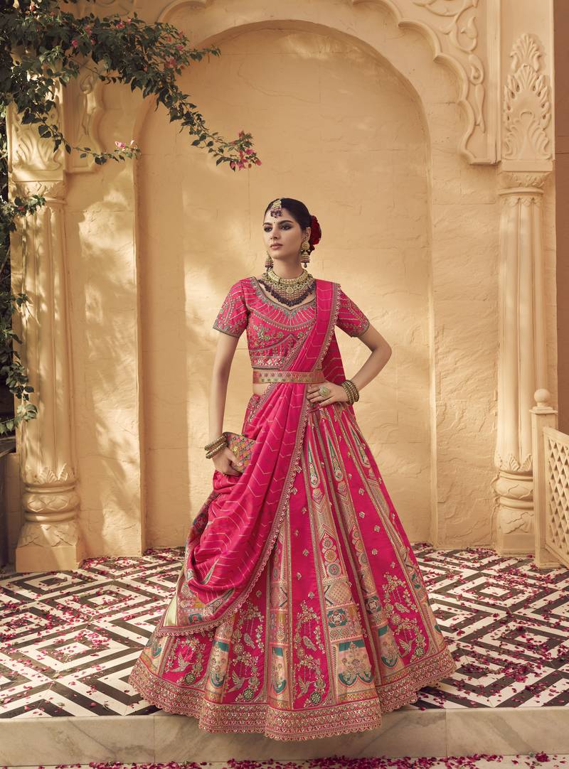 Banarasi Silk Lehenga Choli with Zari, Sequins & Swarovski Work for Wedding & Reception