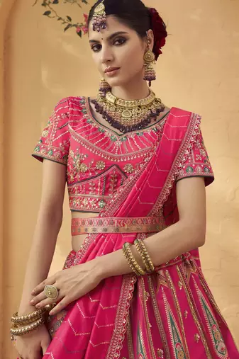Banarasi Silk Lehenga Choli with Zari, Sequins & Swarovski Work for Wedding & Reception