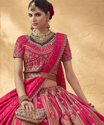 Banarasi Silk Lehenga Choli with Zari, Sequins & Swarovski Work for Wedding & Reception 3