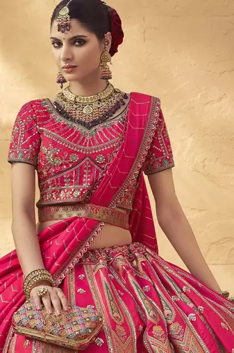 Banarasi Silk Lehenga Choli with Zari, Sequins & Swarovski Work for Wedding & Reception