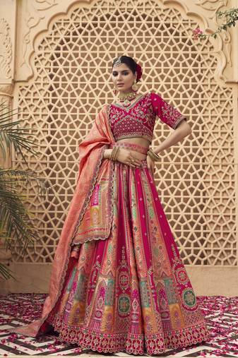 Banarasi Silk Lehenga Choli with Zari, Sequins & Swarovski Work for Wedding & Reception