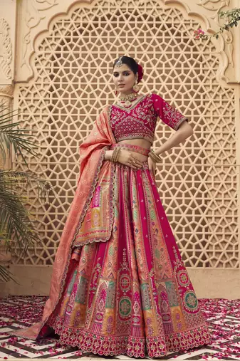 Banarasi Silk Lehenga Choli with Zari, Sequins & Swarovski Work for Wedding & Reception