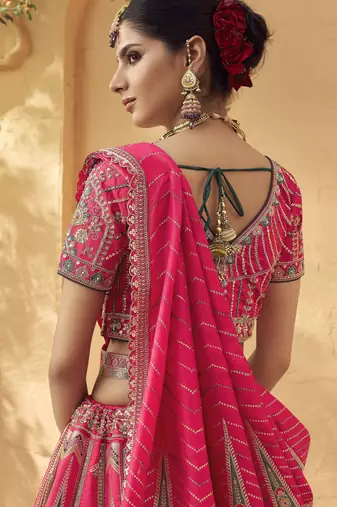 Banarasi Silk Lehenga Choli with Zari, Sequins & Swarovski Work for Wedding & Reception