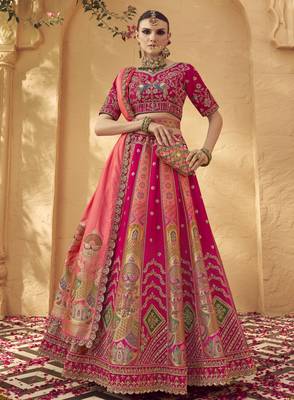 Banarasi Silk Lehenga Choli with Zari, Sequins & Swarovski Work for Wedding & Reception 1