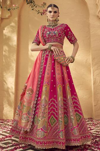 Banarasi Silk Lehenga Choli with Zari, Sequins & Swarovski Work for Wedding & Reception