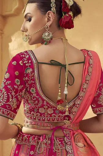 Banarasi Silk Lehenga Choli with Zari, Sequins & Swarovski Work for Wedding & Reception