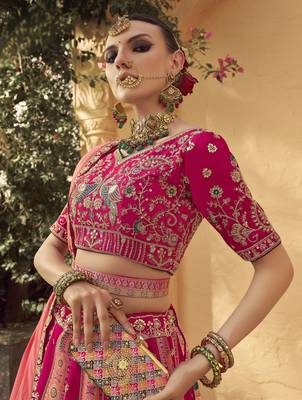 Banarasi Silk Lehenga Choli with Zari, Sequins & Swarovski Work for Wedding & Reception 3