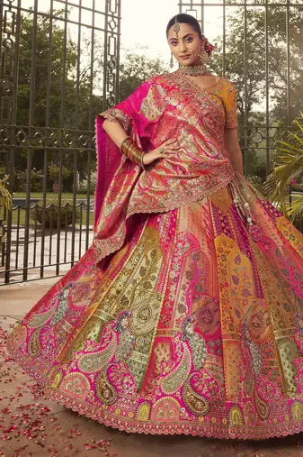 Banarasi Silk Lehenga Choli with Zari, Sequins & Swarovski Work for Wedding & Reception