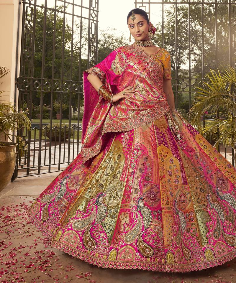 Banarasi Silk Lehenga Choli with Zari, Sequins & Swarovski Work for Wedding & Reception