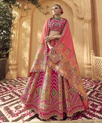 Banarasi Silk Lehenga Choli with Zari, Sequins & Swarovski Work for Wedding & Reception 4