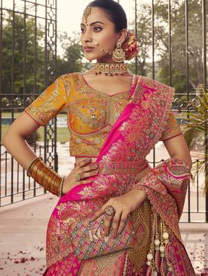 Banarasi Silk Lehenga Choli with Zari, Sequins & Swarovski Work for Wedding & Reception 2