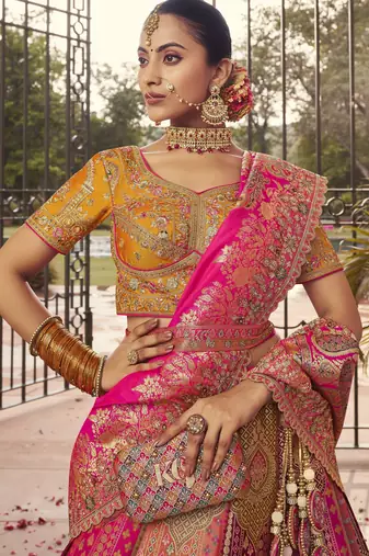 Banarasi Silk Lehenga Choli with Zari, Sequins & Swarovski Work for Wedding & Reception