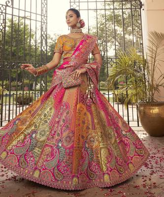 Banarasi Silk Lehenga Choli with Zari, Sequins & Swarovski Work for Wedding & Reception 3