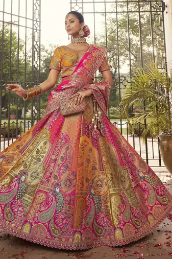 Banarasi Silk Lehenga Choli with Zari, Sequins & Swarovski Work for Wedding & Reception