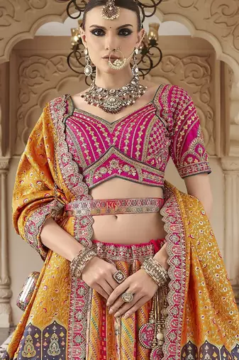 Banarasi Silk Lehenga Choli with Zari, Sequins & Swarovski Work for Wedding & Reception