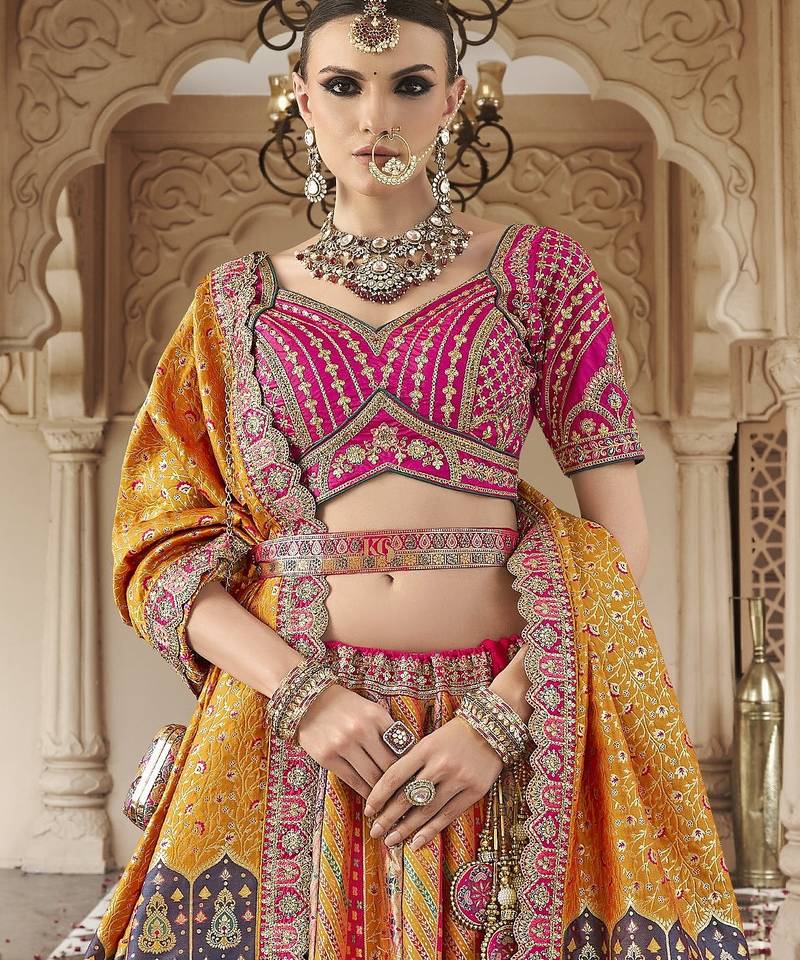 Banarasi Silk Lehenga Choli with Zari, Sequins & Swarovski Work for Wedding & Reception