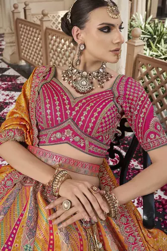 Banarasi Silk Lehenga Choli with Zari, Sequins & Swarovski Work for Wedding & Reception