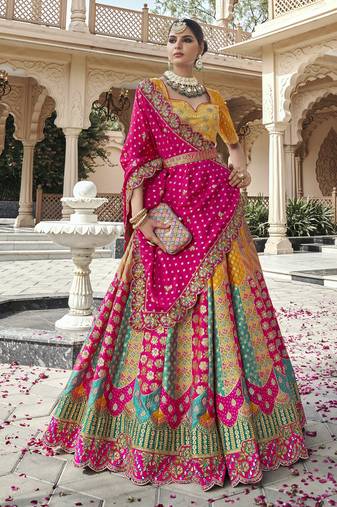 Banarasi Silk Lehenga Choli with Zari, Sequins & Swarovski Work for Wedding & Reception