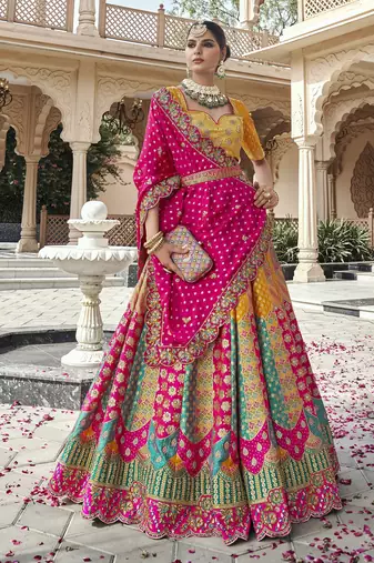 Banarasi Silk Lehenga Choli with Zari, Sequins & Swarovski Work for Wedding & Reception