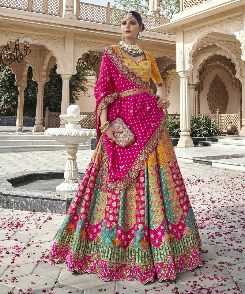 Banarasi Silk Lehenga Choli with Zari, Sequins & Swarovski Work for Wedding & Reception