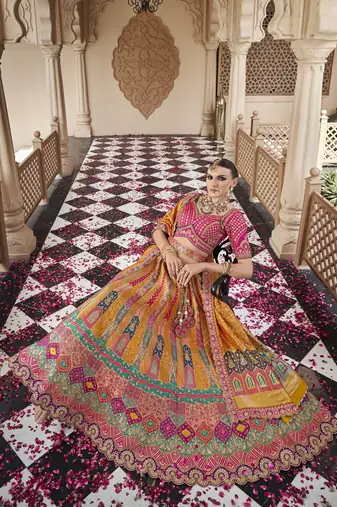 Banarasi Silk Lehenga Choli with Zari, Sequins & Swarovski Work for Wedding & Reception