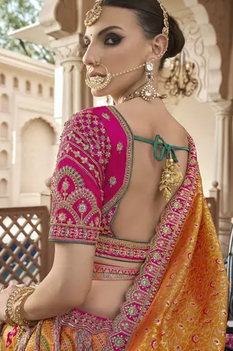 Banarasi Silk Lehenga Choli with Zari, Sequins & Swarovski Work for Wedding & Reception