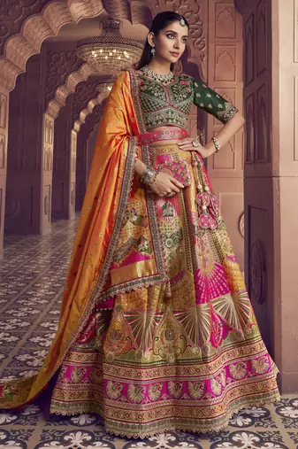 Banarasi Silk Lehenga Choli with Zari, Sequins & Swarovski Work for Wedding & Reception