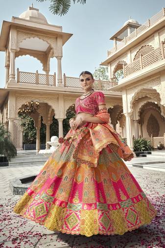 Banarasi Silk Lehenga Choli with Zari, Sequins & Swarovski Work for Wedding & Reception