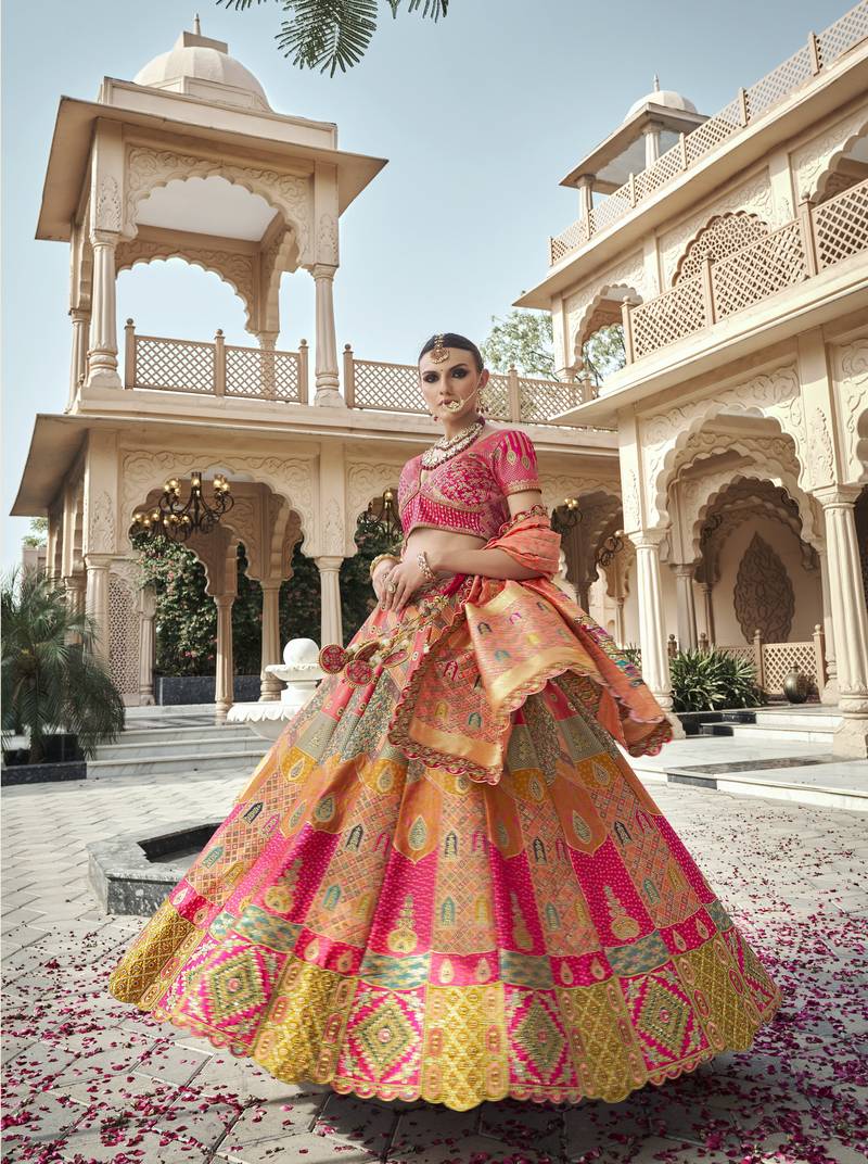 Banarasi Silk Lehenga Choli with Zari, Sequins & Swarovski Work for Wedding & Reception