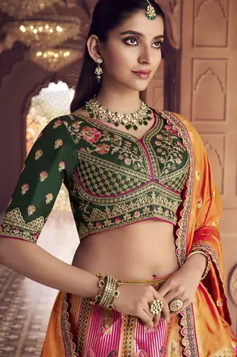 Banarasi Silk Lehenga Choli with Zari, Sequins & Swarovski Work for Wedding & Reception