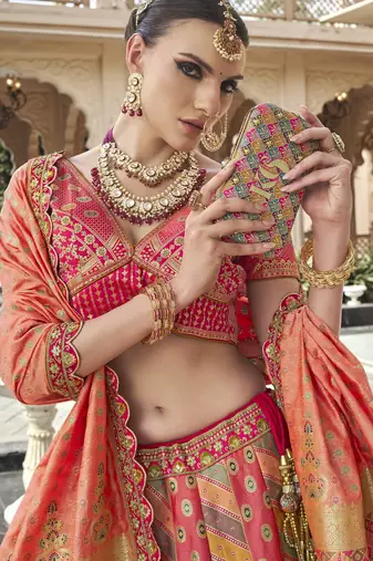 Banarasi Silk Lehenga Choli with Zari, Sequins & Swarovski Work for Wedding & Reception