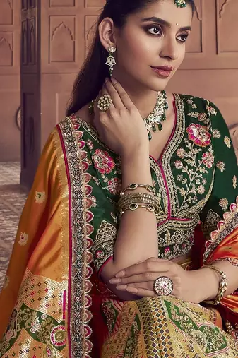 Banarasi Silk Lehenga Choli with Zari, Sequins & Swarovski Work for Wedding & Reception